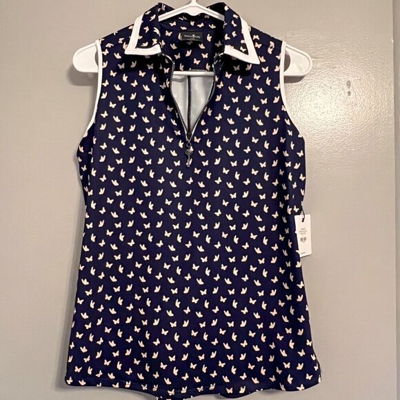 Belyn Key Tops - 🏷️NWT Belyn Key Ladies Birdie Sleeveless Golf Polo Shirt Butterfly Print Size S